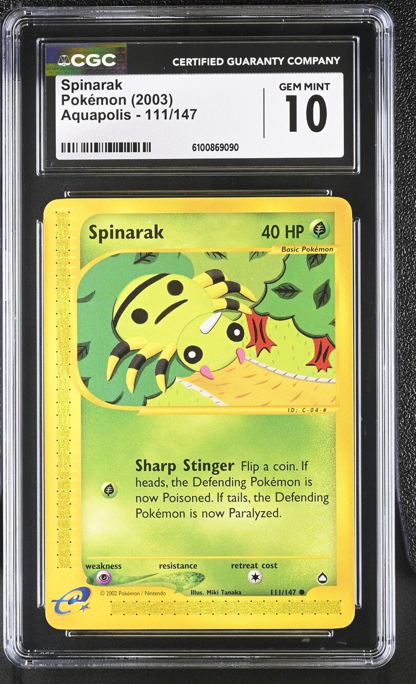 CGC 10 GEM MINT Spinarak 111/147 Pokémon Aquapolis 2003 Non Holo Graded Card
